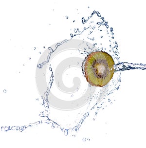 Kiwi slice splash in water-isolated on white