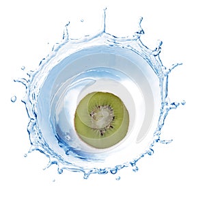 Kiwi slice in water splash