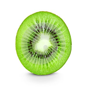 Kiwi slice on white background. Fresh ripe fruit closeup