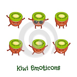 Kiwi smiles. Cute cartoon emoticons. Emoji icons