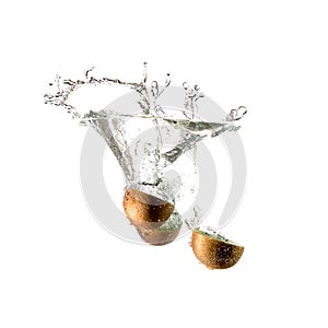 Kiwi splash on water, isolated