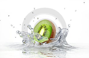 Kiwi splashing into clear water.