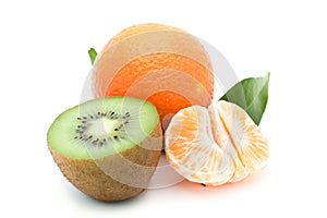 Kiwi and tangerine isolated on white background