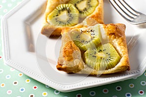 Kiwi Tart on flaky pastry crust