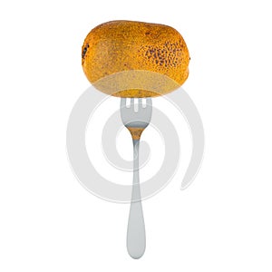 Kiwifruit on fork, 3D rendering