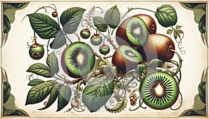 Kiwifruit or kiwi is the edible berry of several species of woody vines in the genus Actinidia. photo