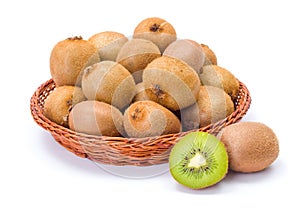 Kiwifruits in wicker plate