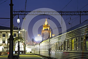 Kiyevskaya railway station Kiyevsky railway terminal, Kievskiy vokzal at night --Moscow, Russia