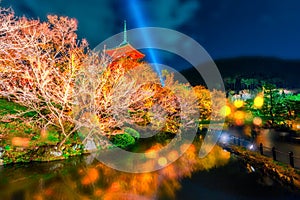 Kiyomizu dera, Travel destination for night Photograp beautiful Architecture and garden in autumn season