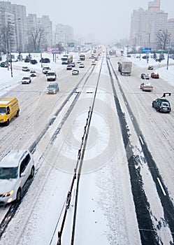 Kiyv traffic in a snowstorm