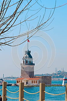 Kiz Kulesi or Maiden's Tower in Istanbul. Visit Istanbul concept background