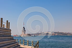 Kiz Kulesi or Maiden's Tower with cityscape of Istanbul. photo