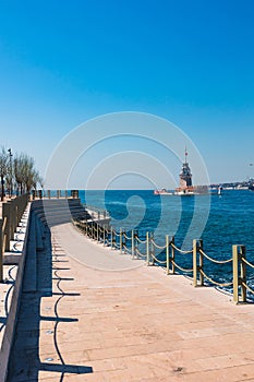 Kiz Kulesi or Maiden's Tower view with newly constructed coastline of Uskudar photo