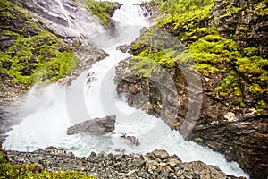 Kjosfossen waterfall in Flam, Norway.