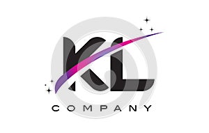 KL K L Black Letter Logo Design with Purple Magenta Swoosh