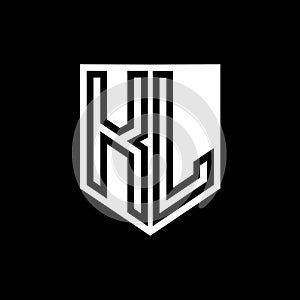 KL Logo monogram shield geometric black line inside white shield color design