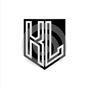 KL Logo monogram shield geometric white line inside black shield color design