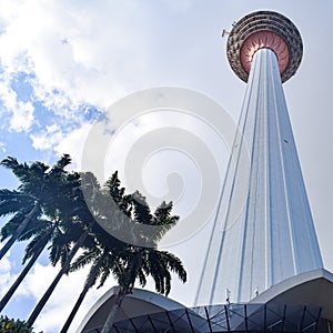 KL Tower view from street, Television tower in Kuala Lumpur, Malaysia