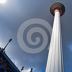 KL Tower view from street, Television tower in Kuala Lumpur, Malaysia