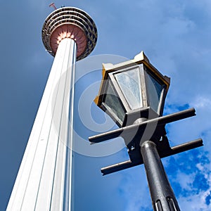 KL Tower view from street, Television tower in Kuala Lumpur, Malaysia