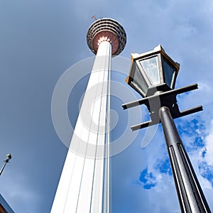 KL Tower view from street, Television tower in Kuala Lumpur, Malaysia