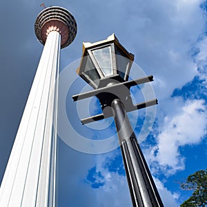 KL Tower view from street, Television tower in Kuala Lumpur, Malaysia