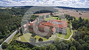 Kladruby - aerial drone view of medieval monastery