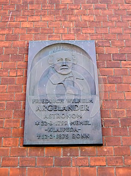 KLAIPEDA, LITHUANIA. Memorial plaque in memory of astronomer F.V. Argelander