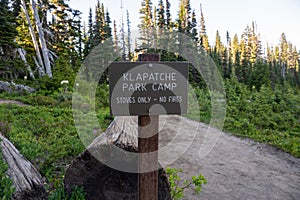 Klapatche Park Camp Sign in Mount Rainier