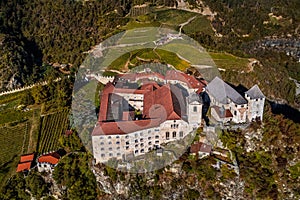 Klausen, Italy - Aerial view of the Saben Abbey Monastero di Sabiona by Chiusa Klausen comune northeast of the city of Bolzano photo