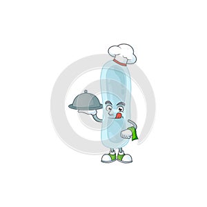 A klebsiella pneumoniae chef cartoon mascot design with hat and tray