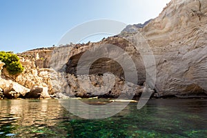 Kleftiko - collapsed rocks forming hidden cave due to volcanic activity, on the southwest coast of Milos Island, Greece