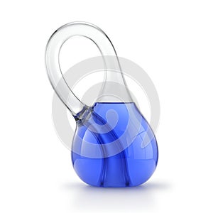 Klein Bottle with blue liquid isolated on a white background