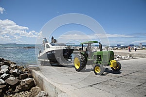 Kleinbaai Harbour in Gansbaai in the Western Cape South Africa. Dive boat