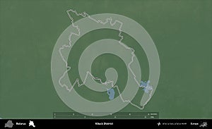 Klieck District outlined, Belarus. Physical
