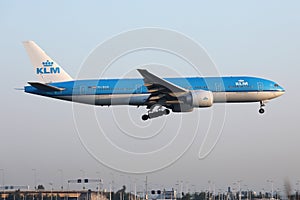 KLM Boeing plane taking off from Polderbaan, Amsterdam Airport Schiphol AMS