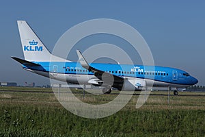 KLM Royal Dutch Airlines jet taxiing in Schiphol Airport, Amsterdam