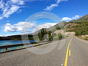 Klondike Highway along Emerald Lake, Yukon, Canada