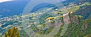 Kloster Saben castle on green Apls hills near Sabiona panoramic view