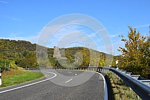 Klotten, Germany - 10 21 2020: Road to Klotten with a view to Coraidelstein