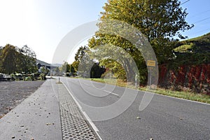 Klotten, Germany - 10 21 2020: Village Klotten, village sign and main street