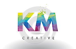 KM K M Colorful Letter Origami Triangles Design Vector. photo