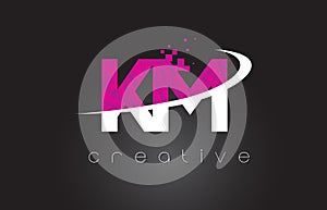 KM K M Creative Letters Design With White Pink Colors