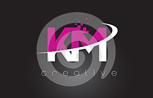 KM K M Creative Letters Design With White Pink Colors photo