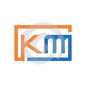 KM letter logo best icon design. MK yellow and blue color logo. MK logo monogram photo