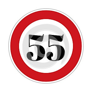 55 kmph or mph speed limit sign icon. Road side speed indicator safety element