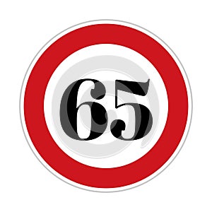 65 kmph or mph speed limit sign icon. Road side speed indicator safety element
