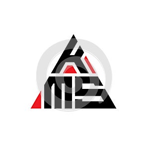 KMS triangle letter logo design with triangle shape. KMS triangle logo design monogram. KMS triangle vector logo template with red