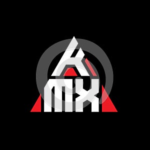 KMX triangle letter logo design with triangle shape. KMX triangle logo design monogram. KMX triangle vector logo template with red