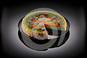Knafeh on black background created with generative AI technology